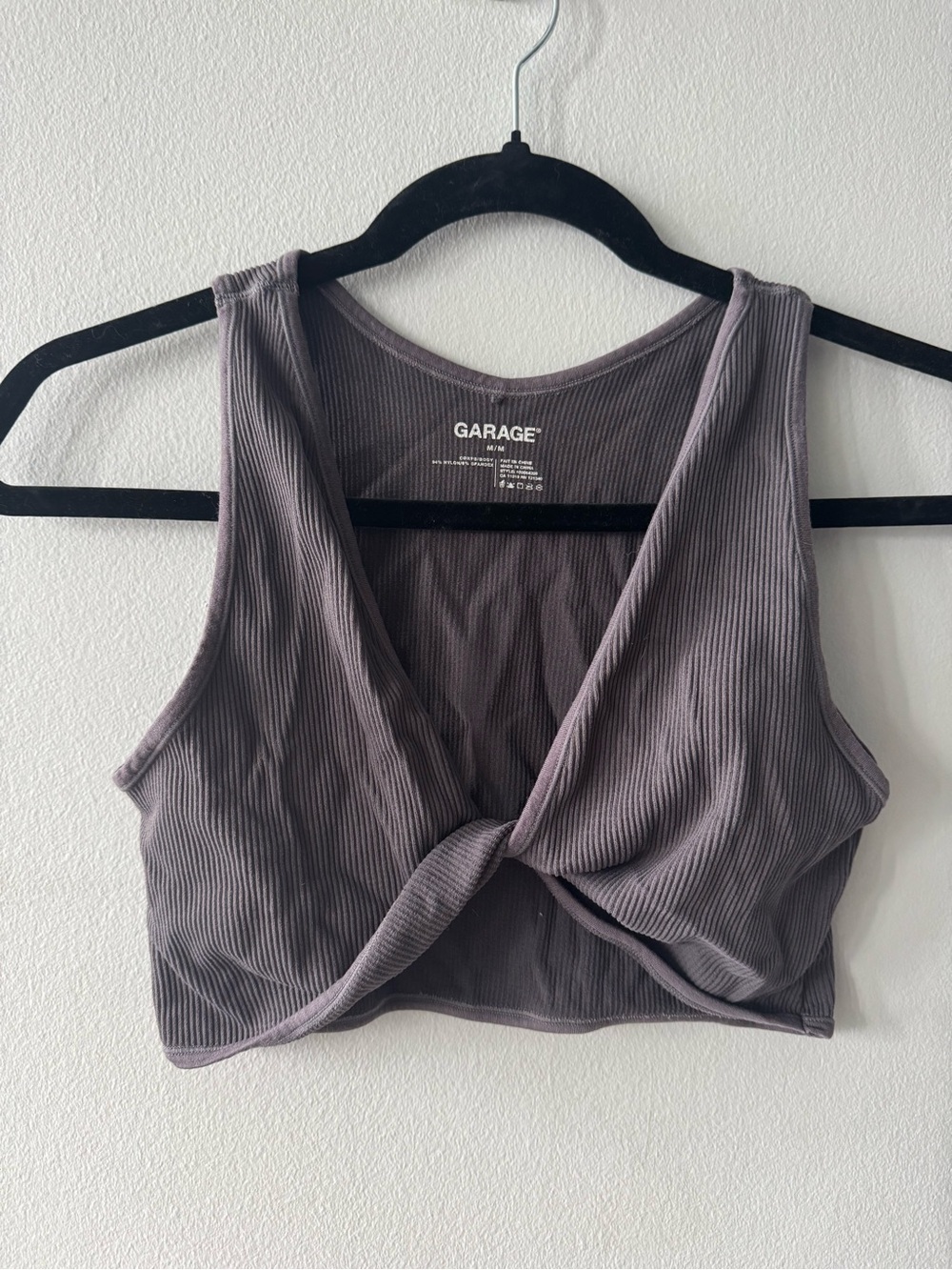 Garage Dusty Mauve Ribbed Twist-Front Crop Tank